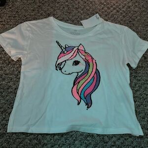 H&M US girls 6/7 sequins unicorn white tee